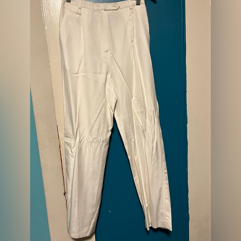 Austin Reed Dress Pants White Pleated Front Cuffed Hem